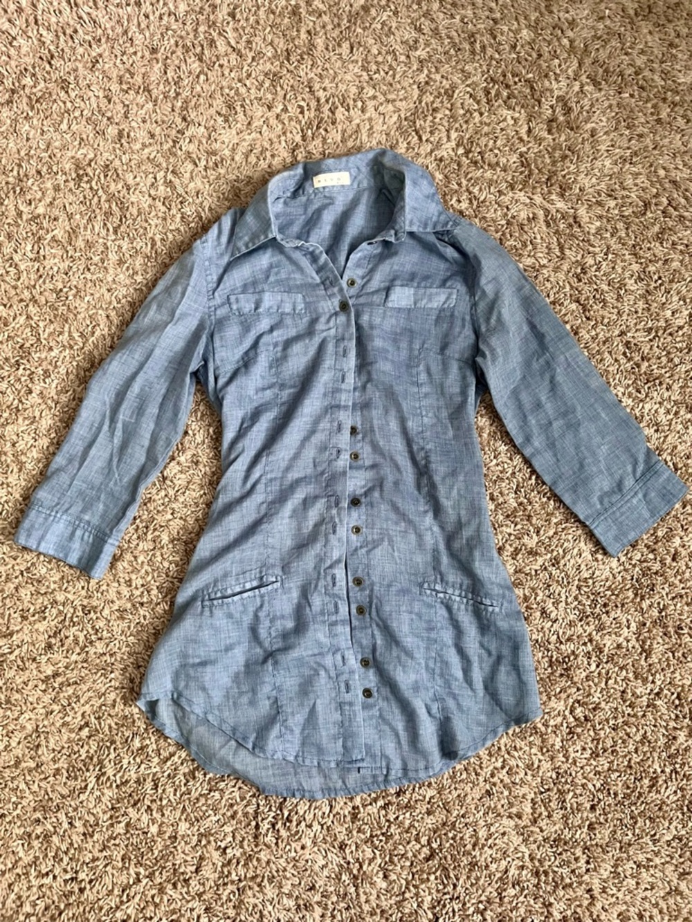 BLVD Denim-Style Button Down Shirt Dress in Light Blue